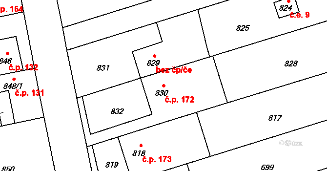 Přerov VII-Čekyně 172, Přerov na parcele st. 830 v KÚ Čekyně, Katastrální mapa