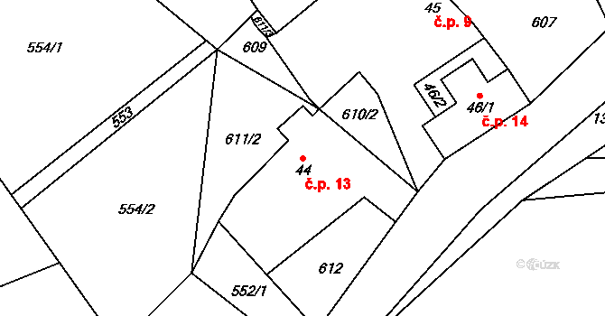 Starý Samechov 13, Řendějov na parcele st. 44 v KÚ Řendějov, Katastrální mapa