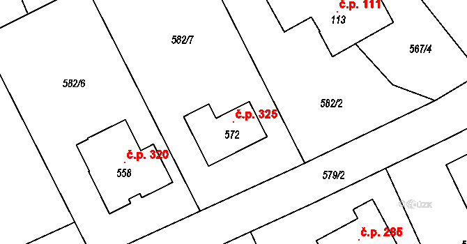 Žichlínek 325 na parcele st. 572 v KÚ Žichlínek, Katastrální mapa