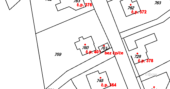Nová Ves nad Nisou 401 na parcele st. 760 v KÚ Nová Ves nad Nisou, Katastrální mapa