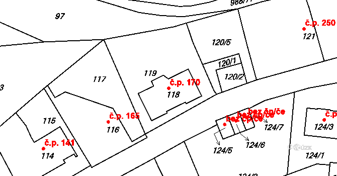 Rýnovice 170, Jablonec nad Nisou na parcele st. 118 v KÚ Rýnovice, Katastrální mapa