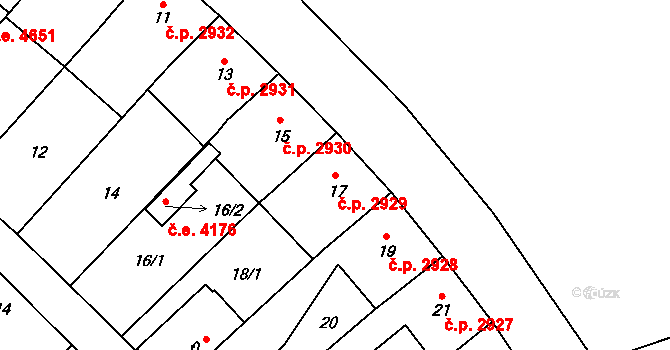 Helenín 2929, Jihlava na parcele st. 17 v KÚ Helenín, Katastrální mapa