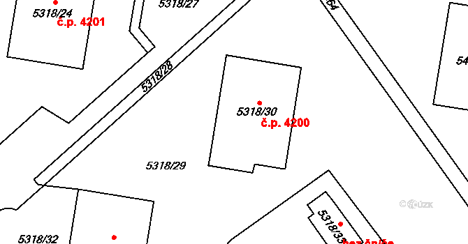 Jihlava 4200 na parcele st. 5318/30 v KÚ Jihlava, Katastrální mapa