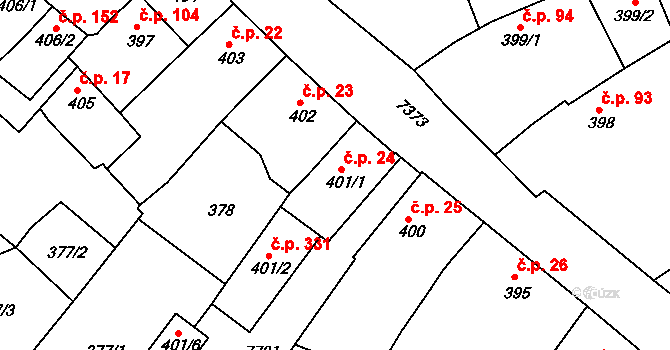 Telč-Podolí 24, Telč na parcele st. 401/1 v KÚ Telč, Katastrální mapa