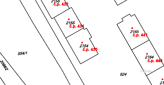 Lyžbice 430, Třinec na parcele st. 2154 v KÚ Lyžbice, Katastrální mapa