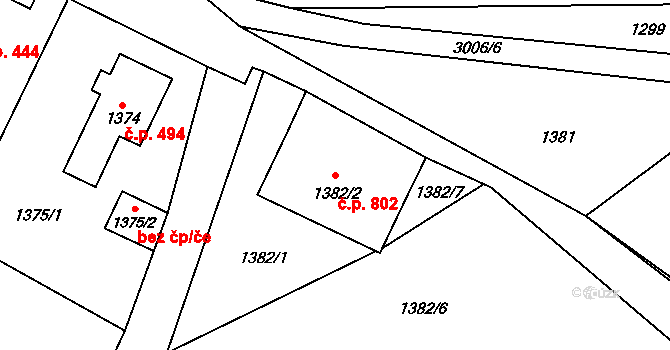 Doksy 802 na parcele st. 1382/2 v KÚ Doksy u Máchova jezera, Katastrální mapa