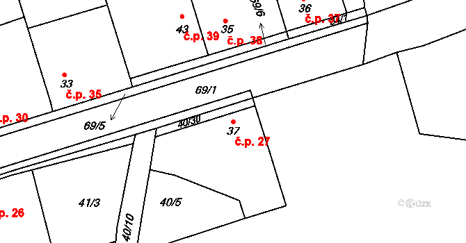 Osluchov 27, Žižice na parcele st. 37 v KÚ Osluchov, Katastrální mapa