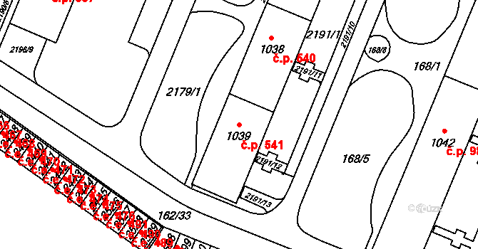 Kyjov 541 na parcele st. 1039 v KÚ Kyjov, Katastrální mapa