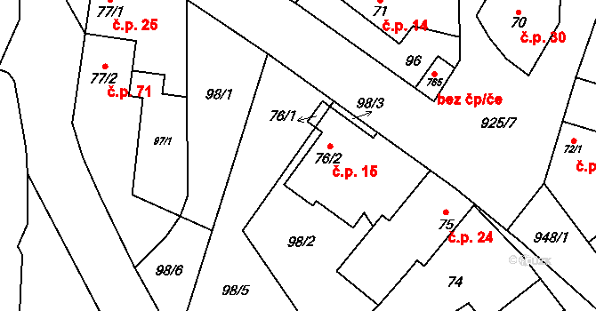 Humny 15, Pchery na parcele st. 76/2 v KÚ Pchery, Katastrální mapa