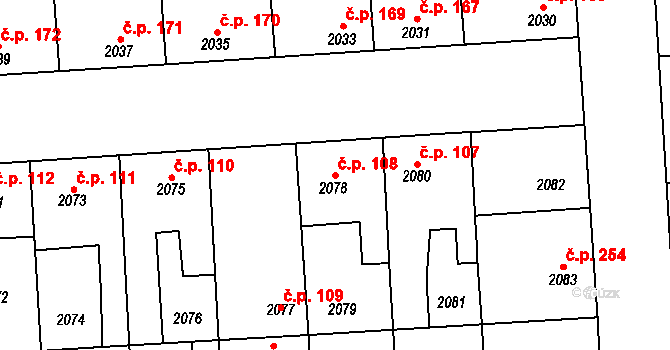 Kročehlavy 108, Kladno na parcele st. 2078 v KÚ Kročehlavy, Katastrální mapa