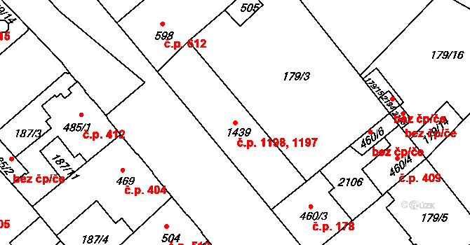 Český Brod 1197,1198 na parcele st. 1439 v KÚ Český Brod, Katastrální mapa