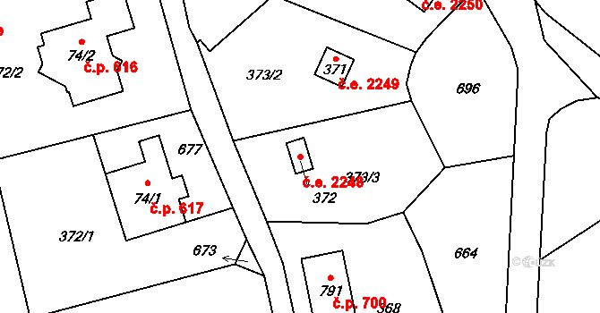 Struhařov 2248, Kamenice na parcele st. 372 v KÚ Štiřín, Katastrální mapa