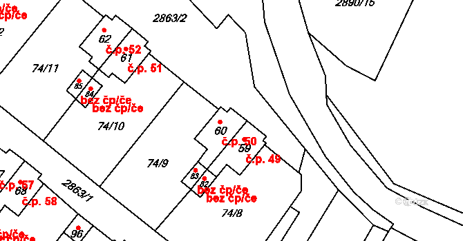 Kurojedy 50, Bor na parcele st. 60 v KÚ Kurojedy, Katastrální mapa