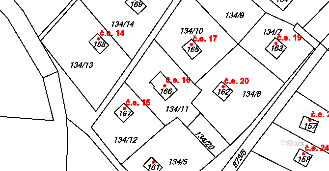 Břevenec 16, Šumvald na parcele st. 166 v KÚ Břevenec, Katastrální mapa