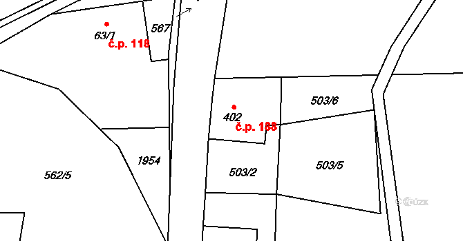 Krompach 188 na parcele st. 402 v KÚ Krompach, Katastrální mapa
