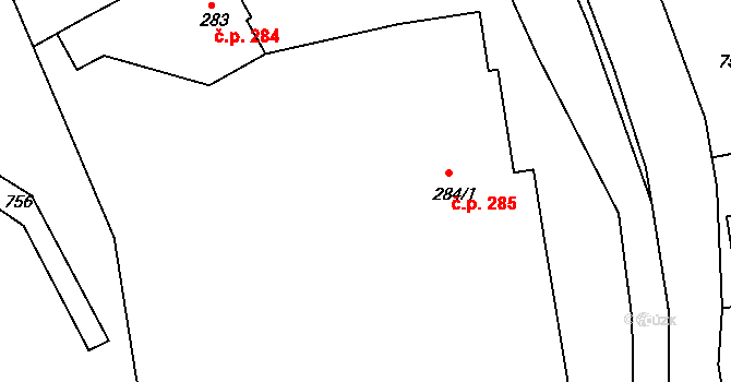 Ryžoviště 285, Harrachov na parcele st. 284/1 v KÚ Harrachov, Katastrální mapa