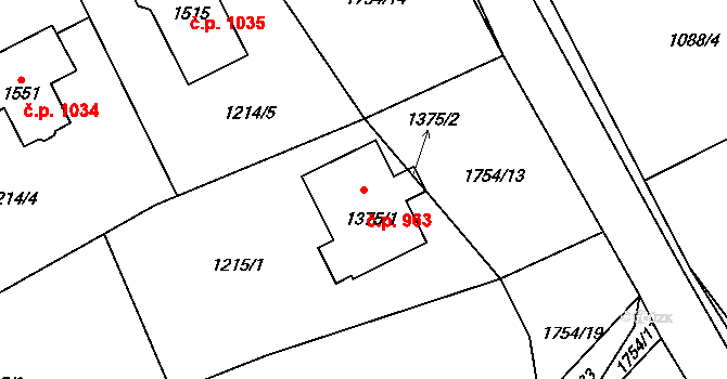 Hluboká nad Vltavou 963 na parcele st. 1375/1 v KÚ Hluboká nad Vltavou, Katastrální mapa