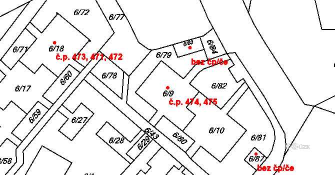 Neštěmice 474,475, Ústí nad Labem na parcele st. 6/9 v KÚ Neštěmice, Katastrální mapa