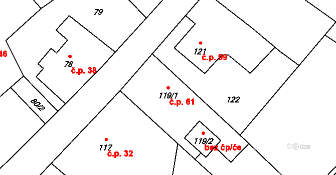 Věřňovice 61, Dolní Lutyně na parcele st. 119/1 v KÚ Věřňovice, Katastrální mapa