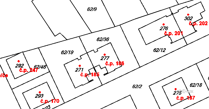 Kluk 186, Poděbrady na parcele st. 277 v KÚ Kluk, Katastrální mapa