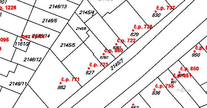 Lysá nad Labem 860 na parcele st. 828/2 v KÚ Lysá nad Labem, Katastrální mapa