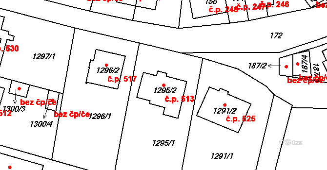 Proboštov 513 na parcele st. 1295/2 v KÚ Proboštov u Teplic, Katastrální mapa