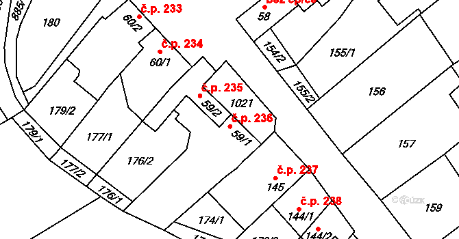 Hrotovice 235 na parcele st. 59/2 v KÚ Hrotovice, Katastrální mapa