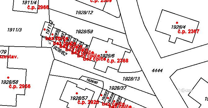 Teplice 2368 na parcele st. 1928/6 v KÚ Teplice, Katastrální mapa