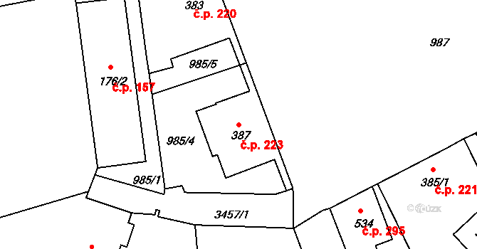 Jílové 223 na parcele st. 387 v KÚ Jílové u Děčína, Katastrální mapa