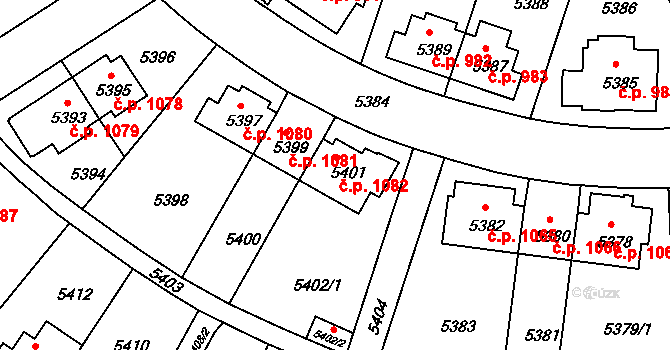 Záběhlice 1082, Praha na parcele st. 5401 v KÚ Záběhlice, Katastrální mapa