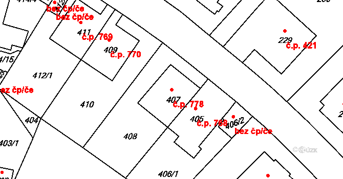 Braník 778, Praha na parcele st. 407 v KÚ Braník, Katastrální mapa