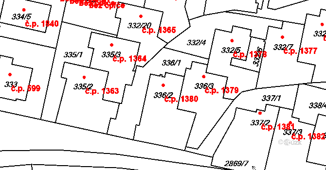 Braník 1380, Praha na parcele st. 336/2 v KÚ Braník, Katastrální mapa