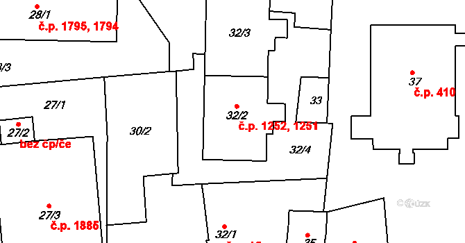 Modřany 1251,1252, Praha na parcele st. 32/3 v KÚ Modřany, Katastrální mapa