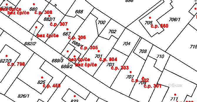 Ruzyně 304, Praha na parcele st. 701 v KÚ Ruzyně, Katastrální mapa