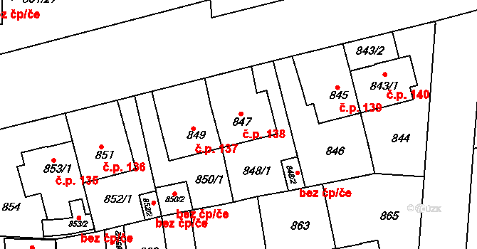Řepy 138, Praha na parcele st. 847 v KÚ Řepy, Katastrální mapa