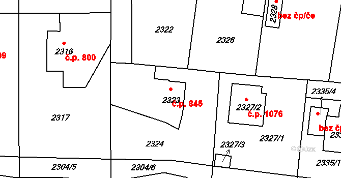 Sedlčany 845 na parcele st. 2323 v KÚ Sedlčany, Katastrální mapa