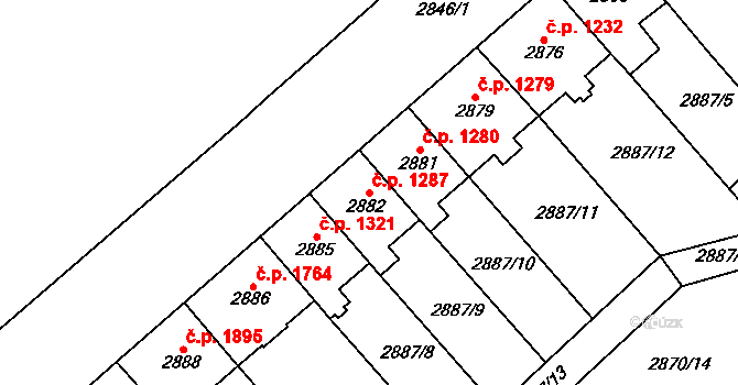 Chomutov 1287 na parcele st. 2882 v KÚ Chomutov I, Katastrální mapa