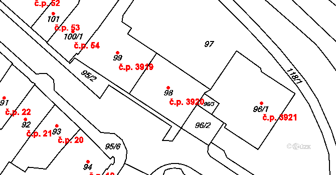 Chomutov 3920 na parcele st. 98 v KÚ Chomutov I, Katastrální mapa