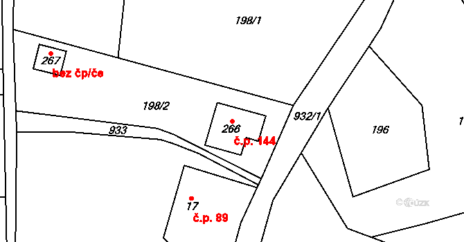 Kocbeře 144 na parcele st. 266 v KÚ Kocbeře, Katastrální mapa