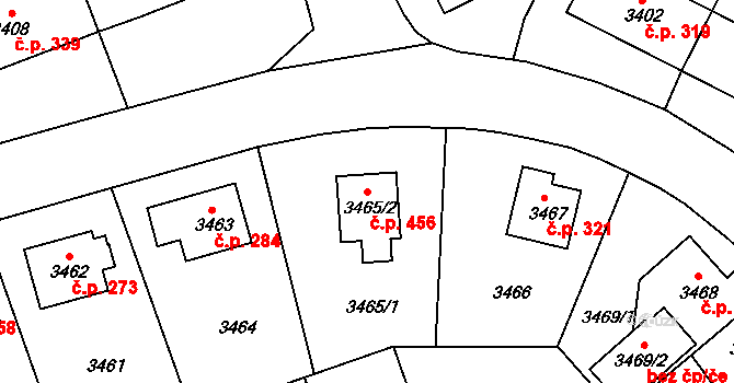 Liberec V-Kristiánov 456, Liberec na parcele st. 3465/2 v KÚ Liberec, Katastrální mapa