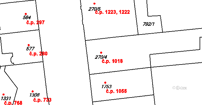 Pražské Předměstí 1018, Hradec Králové na parcele st. 270/4 v KÚ Pražské Předměstí, Katastrální mapa