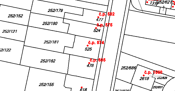 Rosice 574 na parcele st. 525 v KÚ Rosice u Brna, Katastrální mapa