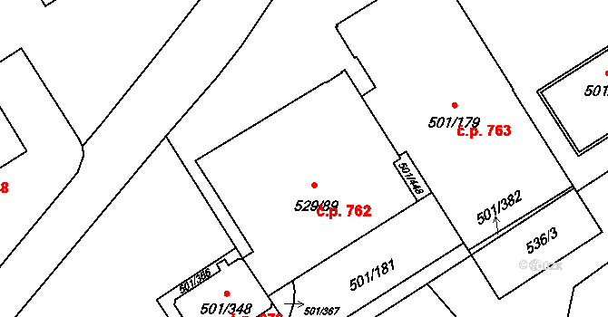 Ráj 762, Karviná na parcele st. 529/89 v KÚ Ráj, Katastrální mapa