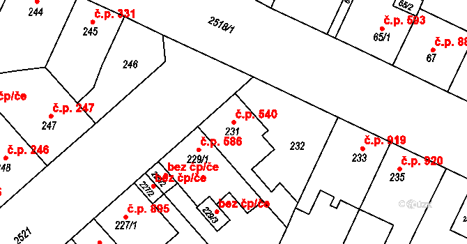 Doubravka 540, Plzeň na parcele st. 231 v KÚ Doubravka, Katastrální mapa