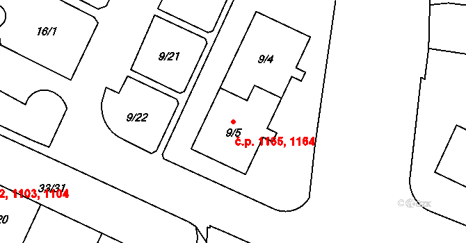 Doubravka 1164,1165, Plzeň na parcele st. 9/4 v KÚ Doubravka, Katastrální mapa