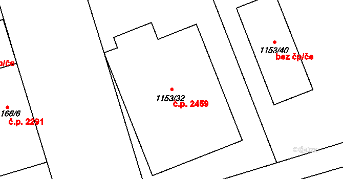 Východní Předměstí 2459, Plzeň na parcele st. 1153/32 v KÚ Hradiště u Plzně, Katastrální mapa
