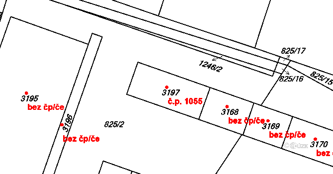 Valdické Předměstí 1055, Jičín na parcele st. 3197 v KÚ Jičín, Katastrální mapa