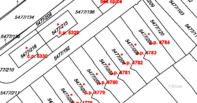 Jihlava 4781 na parcele st. 5477/203 v KÚ Jihlava, Katastrální mapa