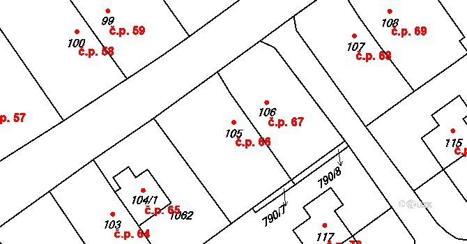 Žebice 66, Boreč na parcele st. 105 v KÚ Boreč, Katastrální mapa
