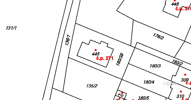 Břilice 271, Třeboň na parcele st. 445 v KÚ Břilice, Katastrální mapa